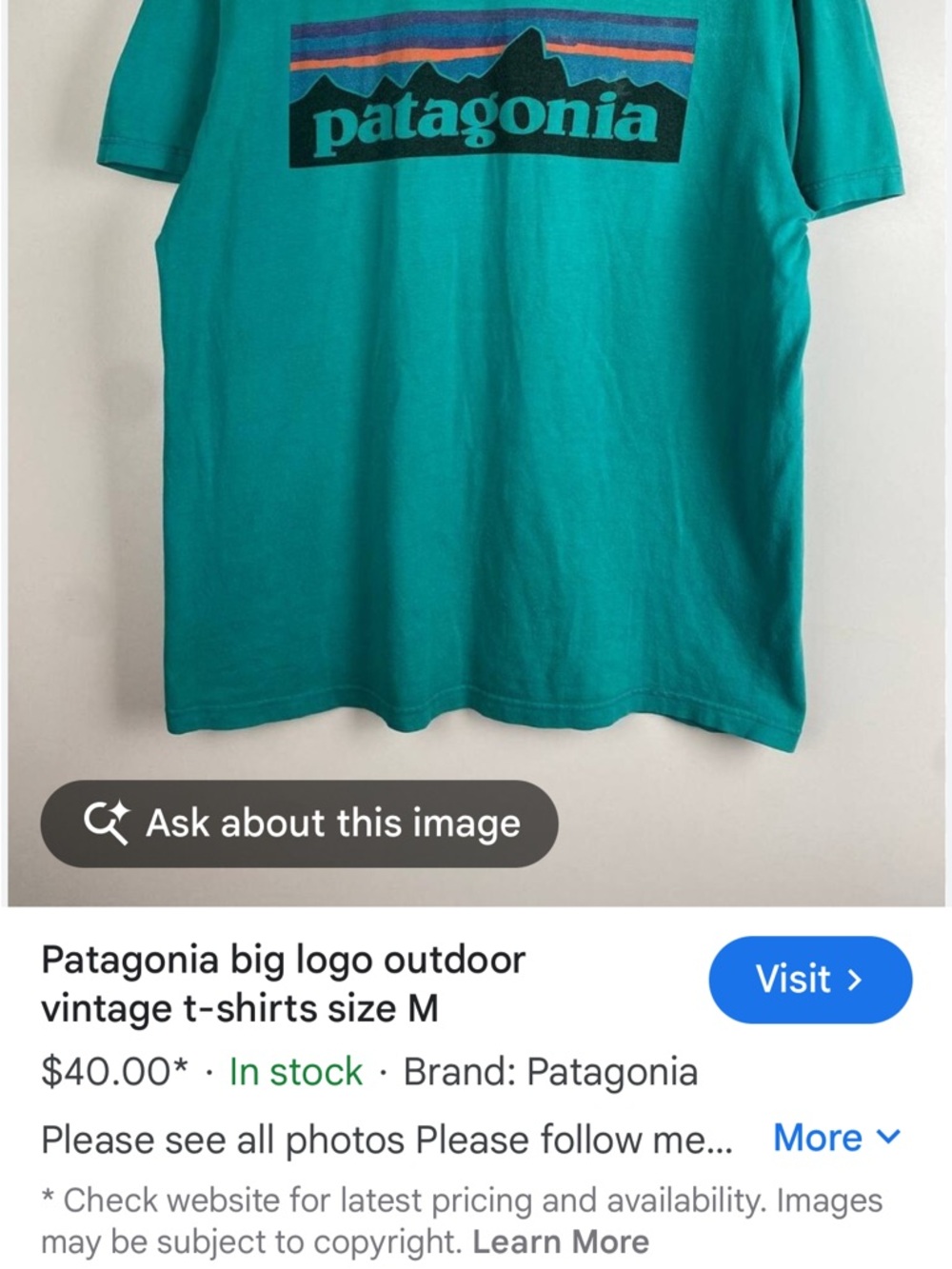 Mens PATAGONIA Shirt, Sz L! Very Good condition! - Picture 6 of 6